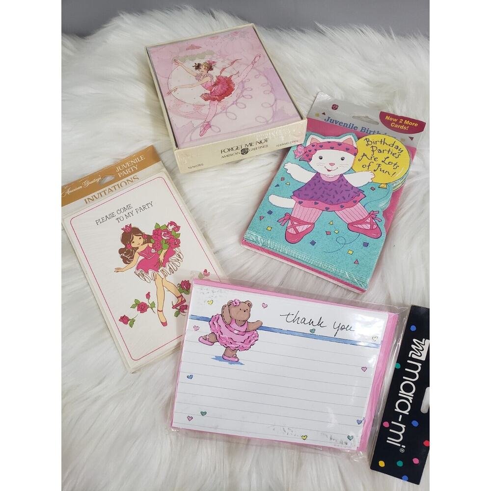 NEW Vintage Birthday Party Invitation LOT Ballerina‎ Ballet Dance THANK YOU lot